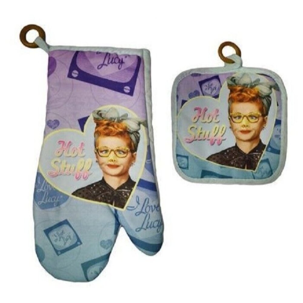 I Love Lucy Hot Stuff New Oven Mitt & Potholder Set Gift Kitchen Lucille Ball TV